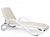 Шезлонг ALFA стопирующийся с подлокотниками, белый каркас,  обычная цветная ткань (biege)
