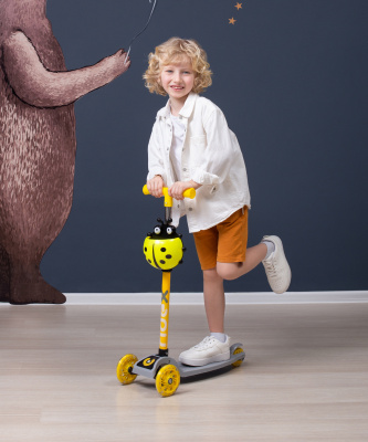 БЕЗ УПАКОВКИ Самокат 3-колесный Loop, 120/70 мм, серый/желтый